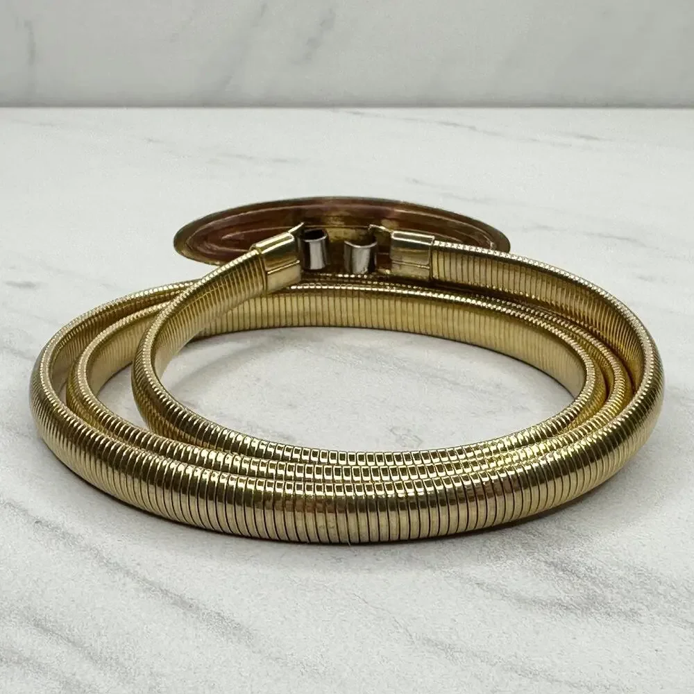 Womens Vintage Gold Tone Coil Stretch Cinch Belt ✨